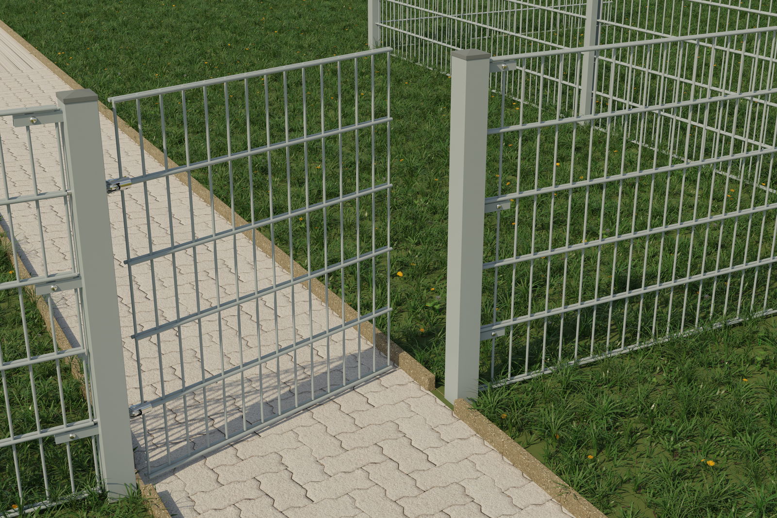 Vollansich Doppelstabmatten-Scharnier zur Torkonstruktion, visualisiert